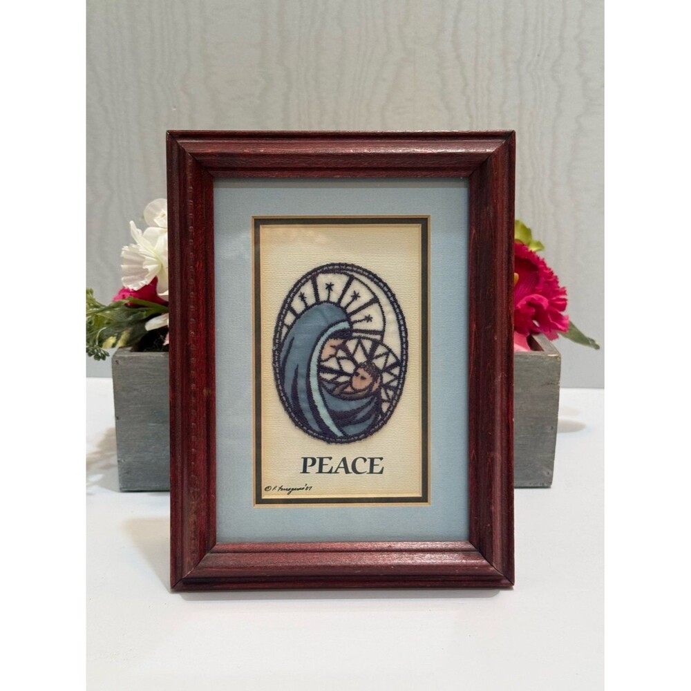 Vintage Crossoak Industries P. Ferragamo Embroidered Artwork Mary & Baby Jesus